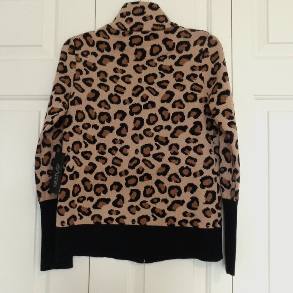 New!‎ Rachel Zoe Womens Cardigan Sweater Cheetah Print Zip Pockets Jacket Sz XS - Picture 2 of 7